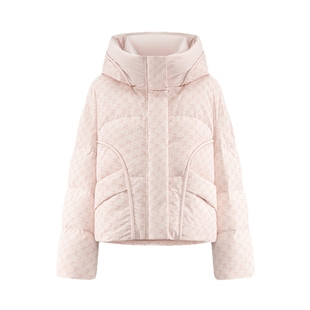 艾莱依经典老花羽绒短装冬季新款女时尚立体外套小个子时尚羽绒服