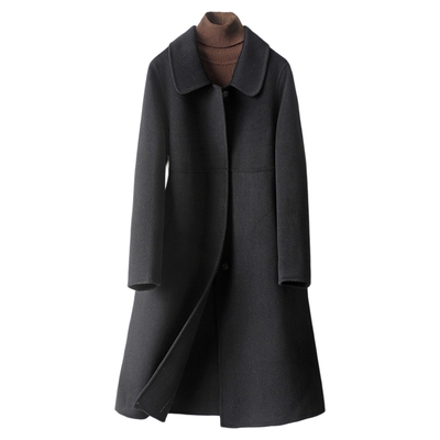 羊绒大衣女中长黑色气质毛呢外套