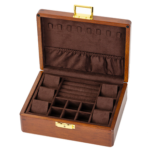 匠功夫纯实木首饰收纳盒木质带锁双层中式复古轻奢首饰盒子手饰盒