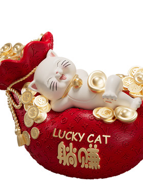 躺赚招财猫摆件开业礼物前台2026新款发财猫收银台装饰品生意兴隆