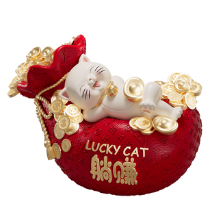 躺赚招财猫摆件开业礼物前台2025新款发财猫收银台装饰品生意兴隆