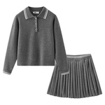 商场同款|森马套装女冬撞色polo衫百褶短裙2025新款学院风两件套