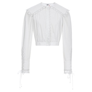 【何蓝逗同款】lefame拉飞姆2026早春新款绣花饰边短款收腰衬衫