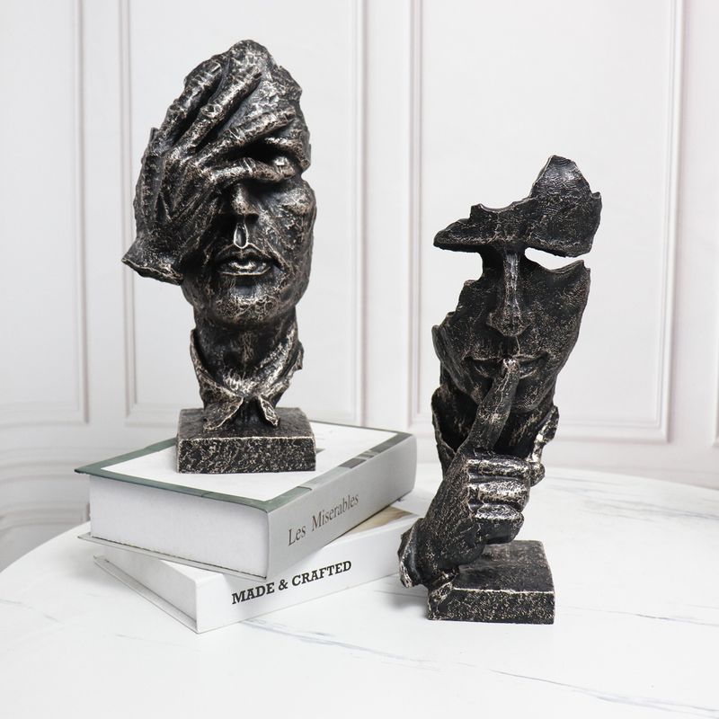 家居客厅工艺品酒柜装饰复北件摆欧品古桌面沉默是金创意现代摆设