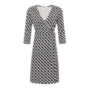 [100%真丝 品牌经典]DVF黑白锁链印花短款裹身连衣裙MR38E00