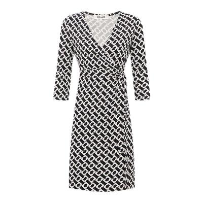 DVF黑白锁链V领七分袖短款连衣裙