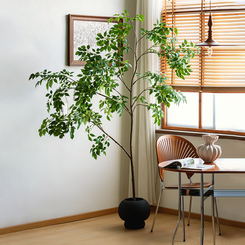 森空间仿真绿植大型落地盆栽幸福树假树软装搭配原木风格植物摆件