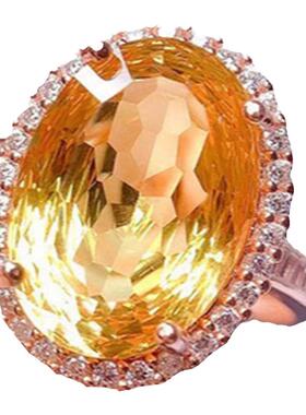 纯银镶嵌黄水晶戒指吊坠套装