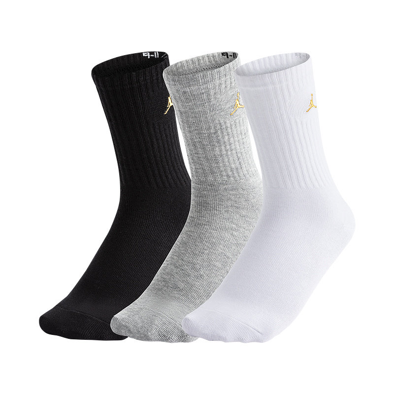 【3双装】Air Jordan 黑金长筒袜男女透气运动篮球袜AJ 纯色长袜