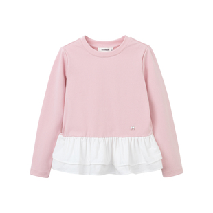 柒号童仓女童韩版洋气宽松长袖T恤春装新款宝宝荷叶边裙摆上衣潮