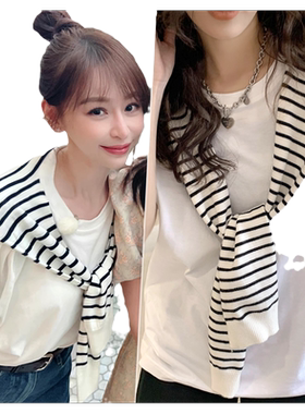 针织条纹小披肩女薄款配裙子
