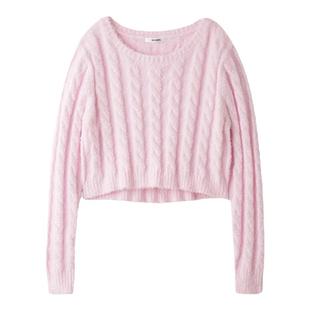 SNIDEL秋冬舒适百搭糖果色圆领套头露腰绞花针织衫毛衣SWNT235091