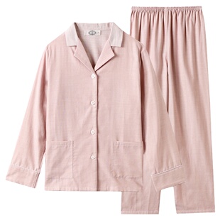 美标情侣纯棉睡衣女春秋季新款双层棉纱全棉质休闲时尚家居服男冬