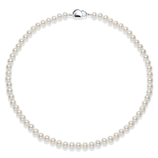 京润珍珠 寻思爱心扣925银淡水珍珠项链6-10mm白色经典珠宝礼物