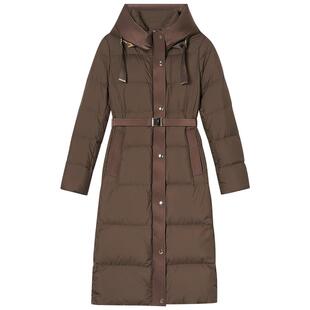 诗篇专选白鹅绒连帽机能风腰带显瘦长款羽绒服2025冬款