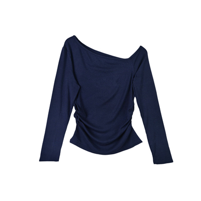 辣妹风斜肩长袖t恤女内搭打底衫