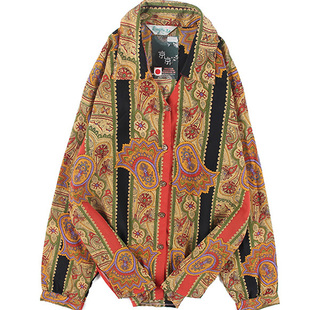 古着vintage复古英伦夏威夷森女系宽松巴洛克碎花长袖油画花衬衫5