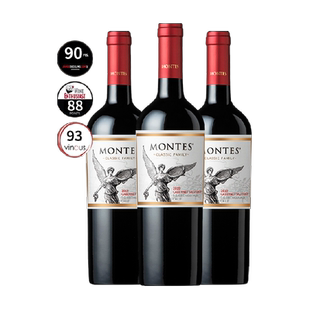 蒙特斯montes经典赤霞珠红葡萄酒750ml*3瓶智利原瓶进口年货酒水