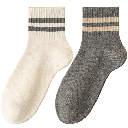 袜子男士中筒春秋款100%吸汗纯棉防臭抗菌秋冬季条纹全棉无骨长袜
