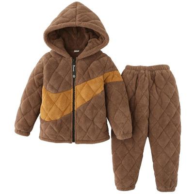 男童冬季加厚款三层夹棉睡衣套装