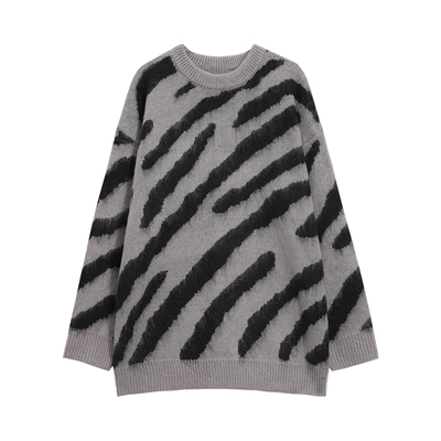 斑马纹长款毛衣针织连衣裙女