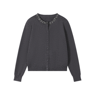 熙薇【暗夜流萤】2025冬季新款设计师重工钉珠羊毛开衫H6681