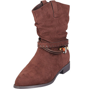 加大码女靴41一43脚宽胖棉靴女2025冬加绒短靴新款时尚休闲西部靴