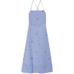 落落狷介 2025初夏穿搭格子露背吊带裙小个子收腰连衣裙设计感女