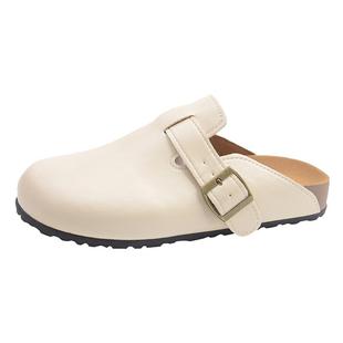 厚底皮面勃肯鞋包头半拖鞋女外穿2025新款秋冬一脚蹬博肯穆勒单鞋