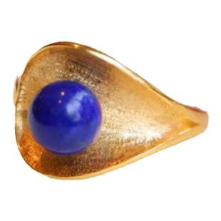 轻奢通勤纯银镀金天然青金石开口戒指原创设计气质手饰高级感指环