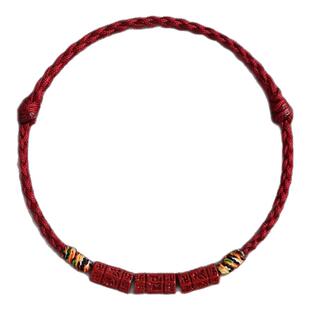 深圳弘法寺六字真言天然朱砂手串本命年红绳手链藏式五彩编织手工