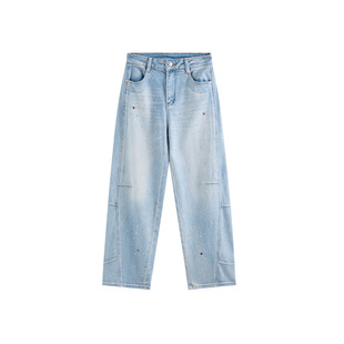 邓佳鑫同款Alexia Sandra2025秋季新款时尚解构分割烫钻牛仔裤女