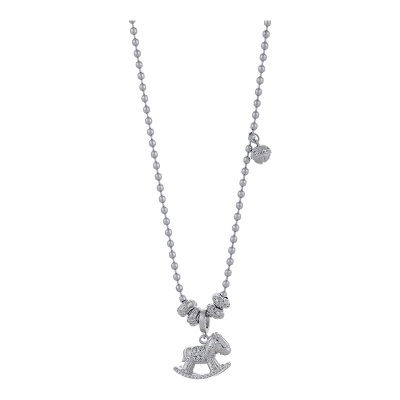 银色串珠小马吊坠项链高级感配饰