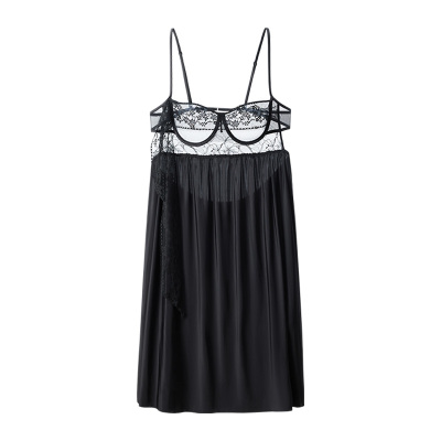 伊维斯睫毛蕾丝吊带睡裙T裤套装