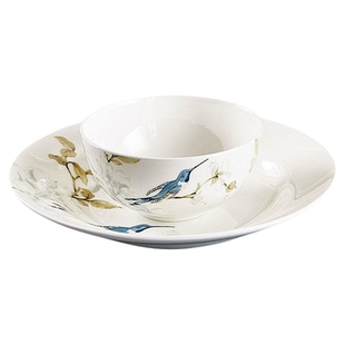 高淳陶瓷绿之灵骨瓷碗碟套装欧式手绘陶瓷盘子面碗米饭碗汤盘平盘