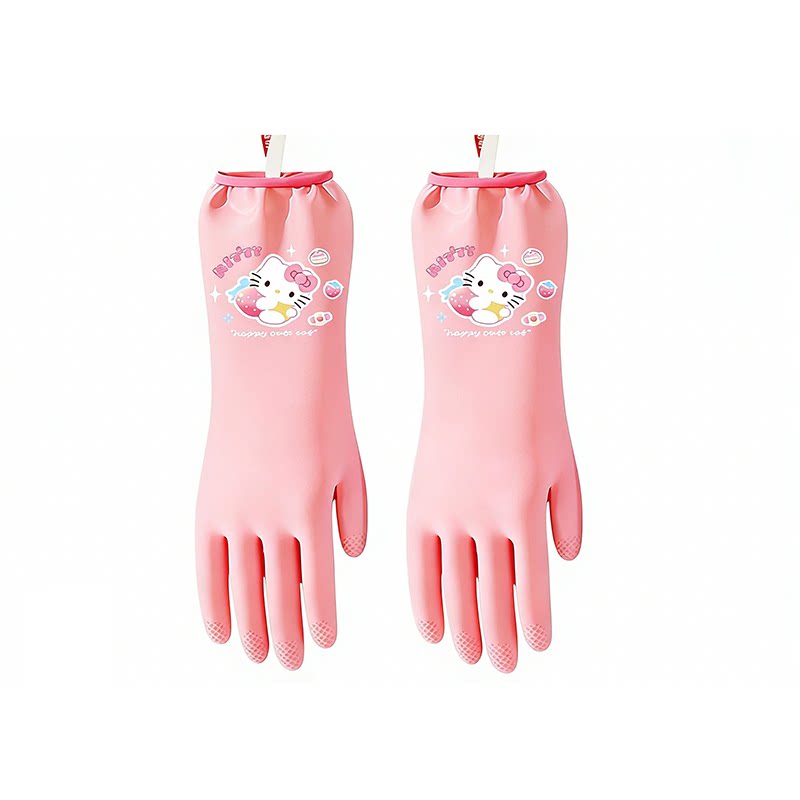 卡通kt洗碗手套女厨房耐用型加长防水家务清洁洗衣服专用一体加厚