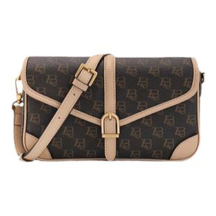 百丽包包女百搭新款复古通勤老花牛皮单肩包斜挎包小方包X7008CX4