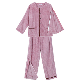 易穿脱病号服病人护理服冬款珊瑚绒瘫痪卧床老人睡衣picc置管衣服