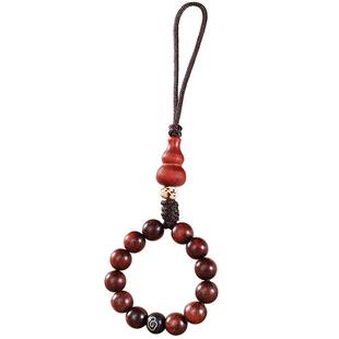 创意紫檀木指环手机链挂绳短款钥匙挂件男女款U盘防丢中国风吊坠