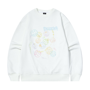 【商场同款】BEASTER彩色鬼脸印花卫衣新品情侣休闲美式圆领上衣