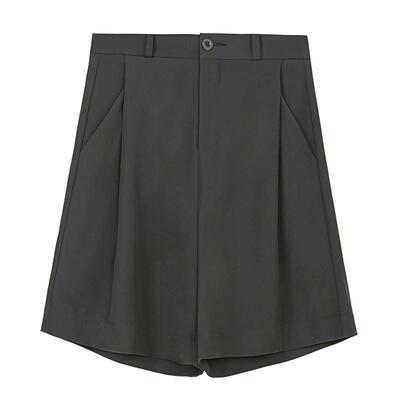 【sdeer奥莱】圣迪奥女装OL风优雅高腰插袋压褶西装短裤S24260902