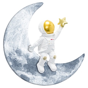登月摘星卧室儿童房装饰画现代床头背景墙壁氛围灯宇航员卡通挂画