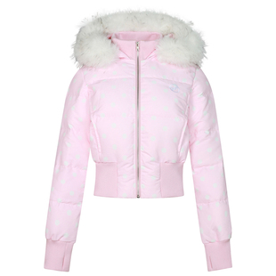 FORUYES官方店 美式复古圆环LOGO刺绣毛领波点短款保暖棉服冬外套