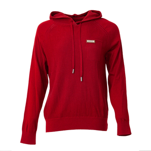 贝特如中老年女装红色连帽针织衫柔软休闲上衣优雅舒适妈妈装ES