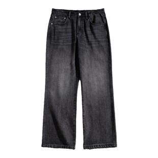 海上公路美式复古黑直筒牛仔裤男款做旧水洗百搭微宽松显瘦长裤子