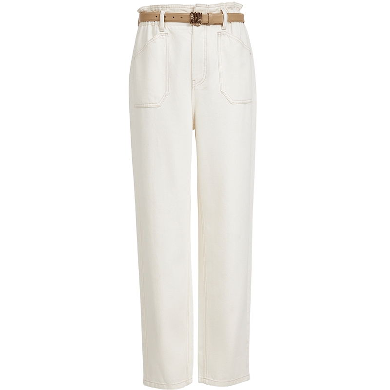 ONLY2025秋季新款明线口袋腰带男友裤高腰九分锥形裤牛仔裤女