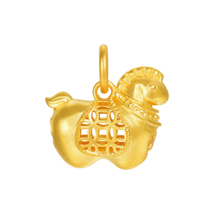 明牌珠宝金鞍踏福古法黄金吊坠 足金镂空铜钱五花马项坠AFC0964