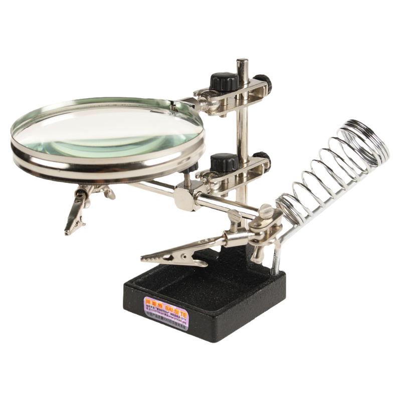 台式放大镜维修专用高清玻璃镜片手机电路板焊接台带烙铁支架8倍