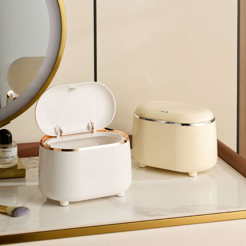 桌面垃圾桶高颜值客厅办公室轻奢迷你小号按压带盖可爱卧室纸篓