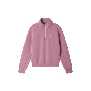 XII BASKET十二篮冬款沙粉色半开襟简约慵懒风时尚百搭立领卫衣女